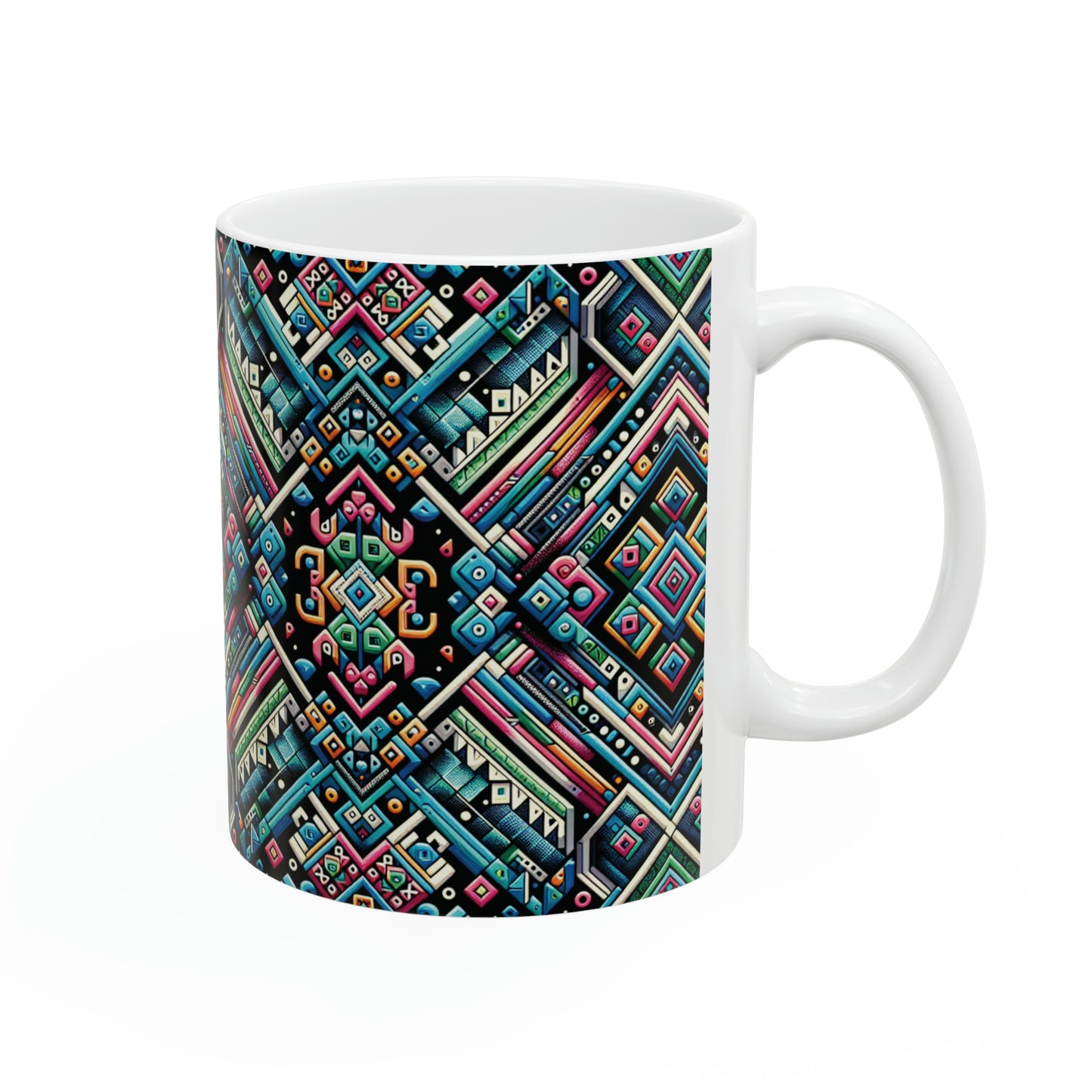 Hmong-Inspired Geometric Ceramic Coffee Mug 1