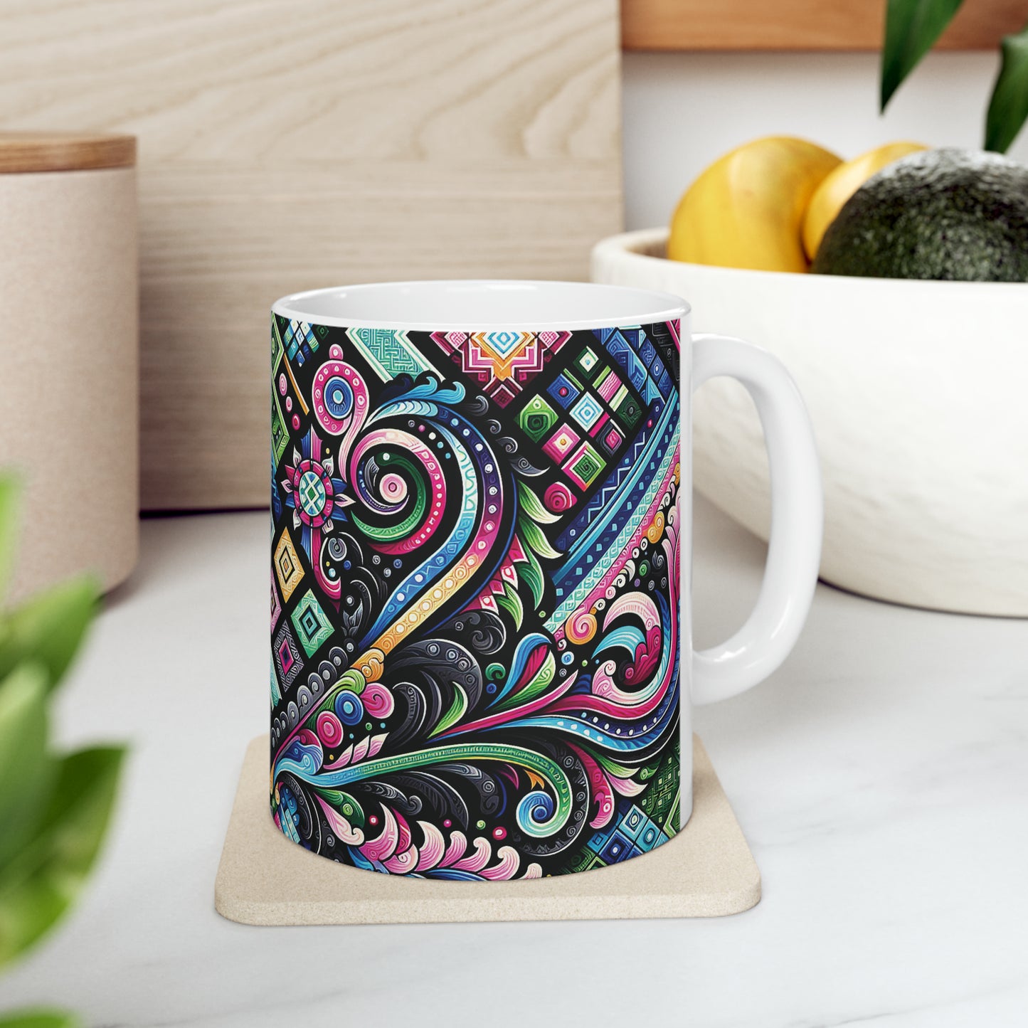 Hmong-Inspired Geometric Ceramic Coffee Mug 4