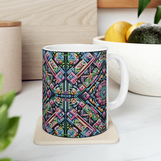 Hmong-Inspired Geometric Ceramic Coffee Mug 5