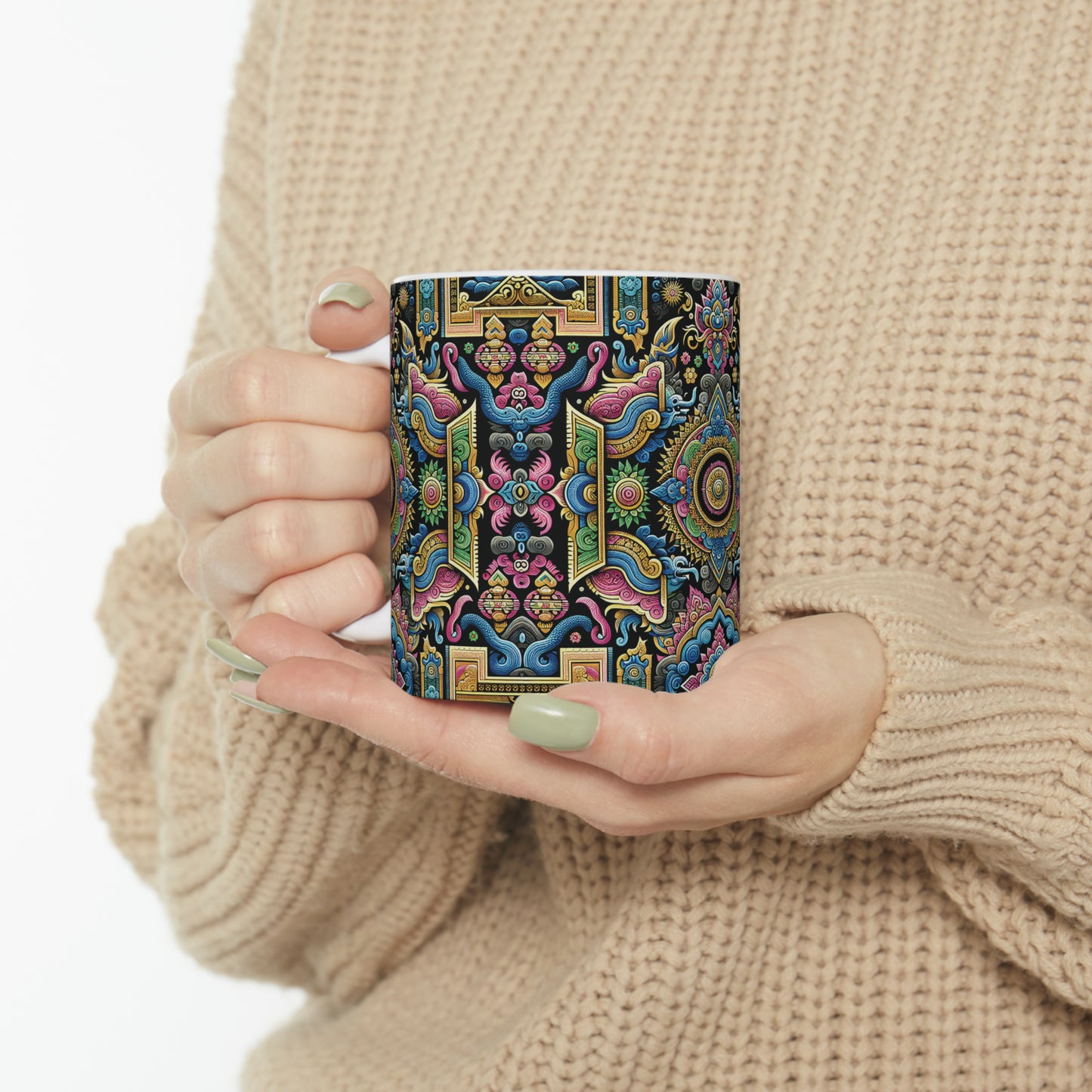 Hmong-Inspired Geometric Ceramic Coffee Mug 8