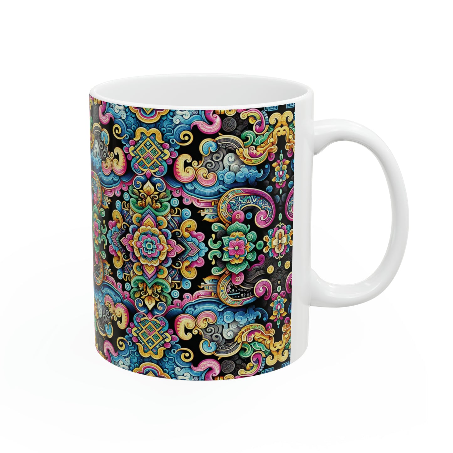 Hmong-Inspired Geometric Ceramic Coffee Mug 11