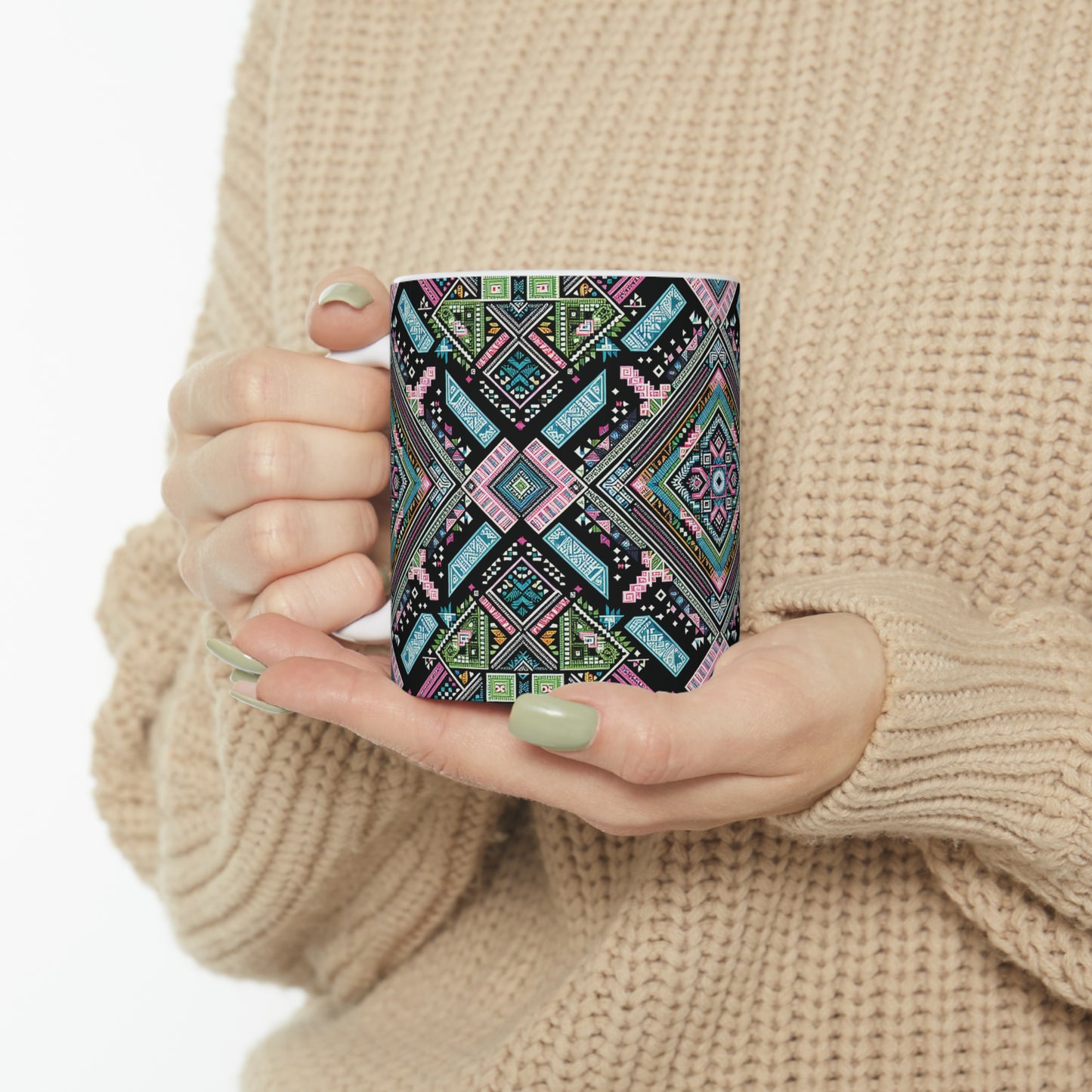 Hmong-Inspired Geometric Ceramic Coffee Mug 2