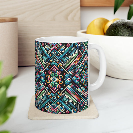 Hmong-Inspired Geometric Ceramic Coffee Mug 1