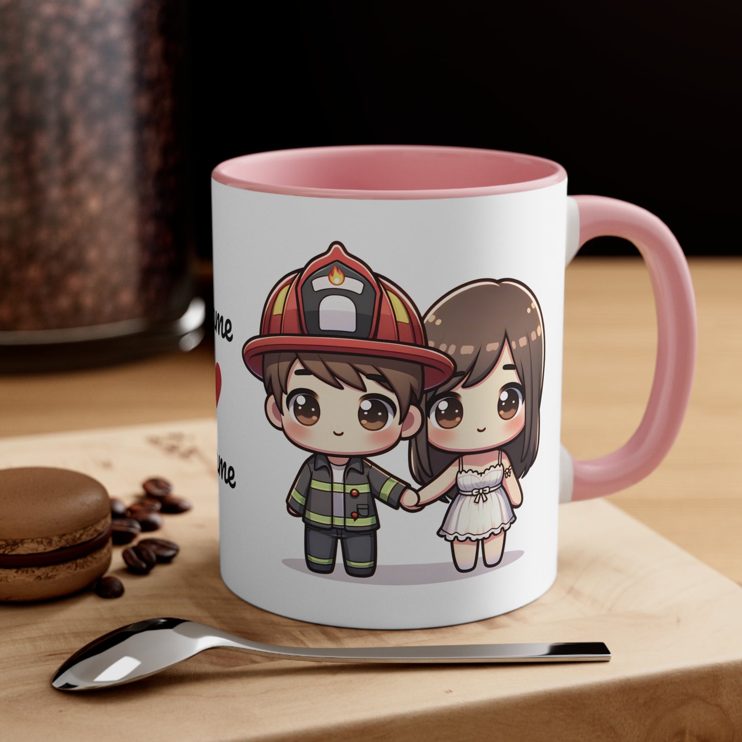 Firefighter Couple Collection 4 Personalized Cute - Custom Accent Coffee Mug, 11oz