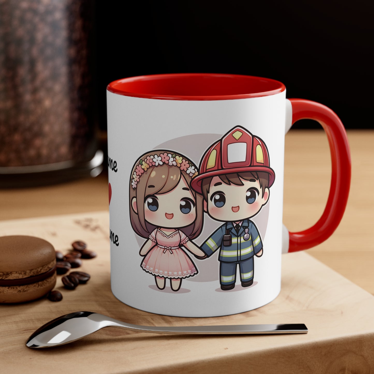 Firefighter Couple Collection 1 Personalized Cute - Custom Accent Coffee Mug, 11oz