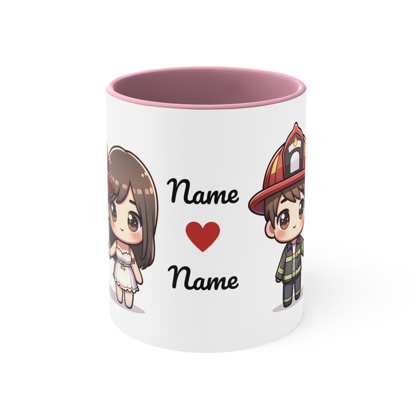 Firefighter Couple Collection 4 Personalized Cute - Custom Accent Coffee Mug, 11oz