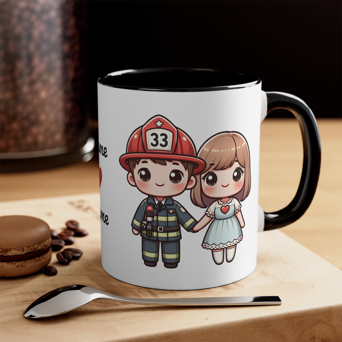 Firefighter Couple Collection 2 Personalized Cute - Custom Accent Coffee Mug, 11oz