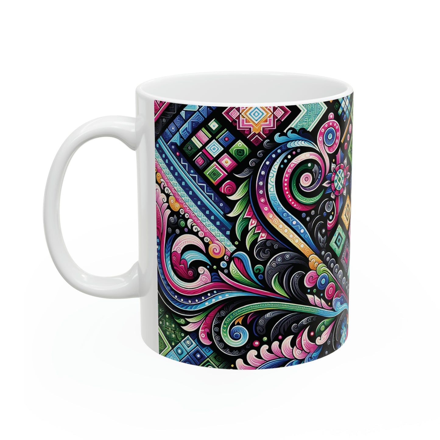 Hmong-Inspired Geometric Ceramic Coffee Mug 4