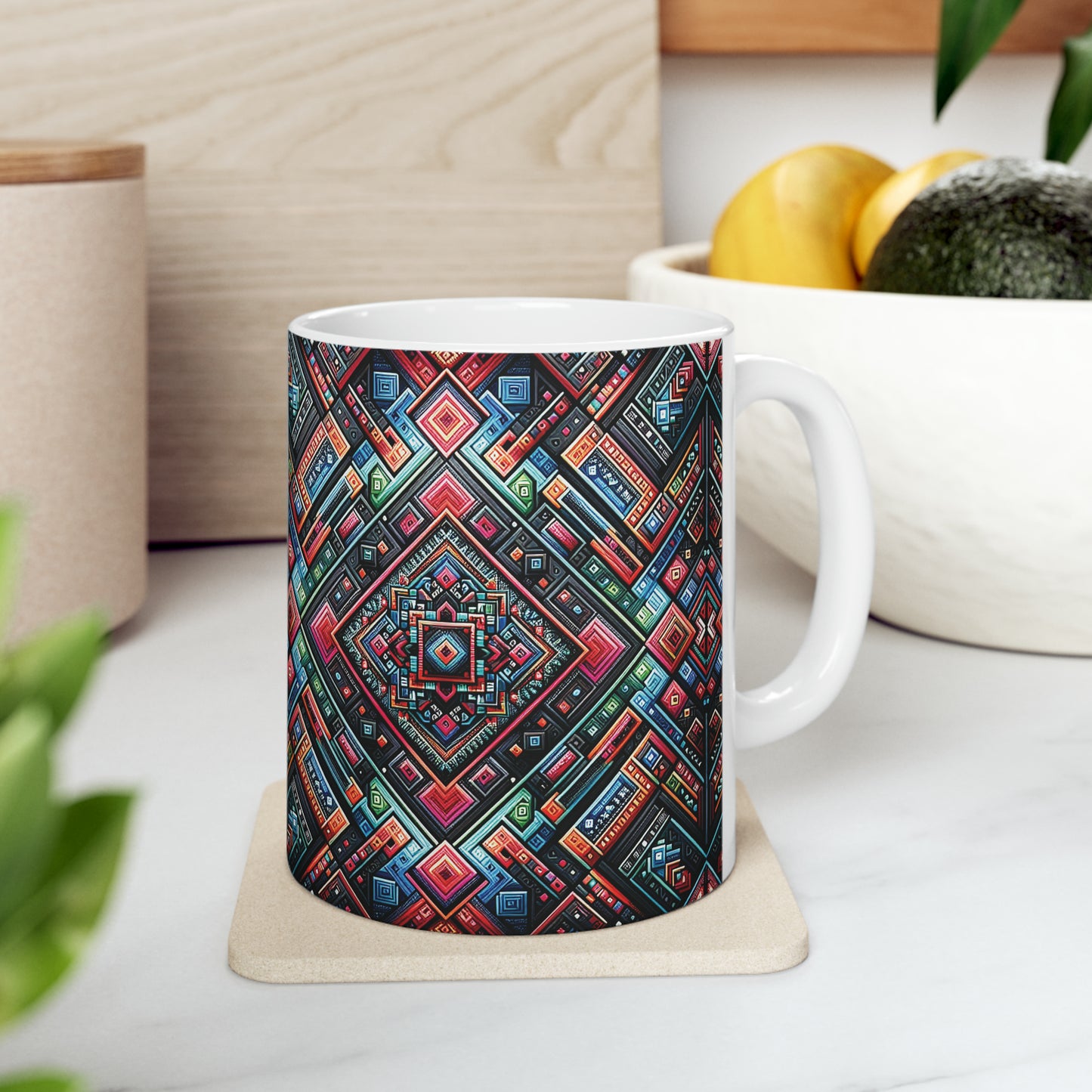 Hmong-Inspired Geometric Ceramic Coffee Mug 12