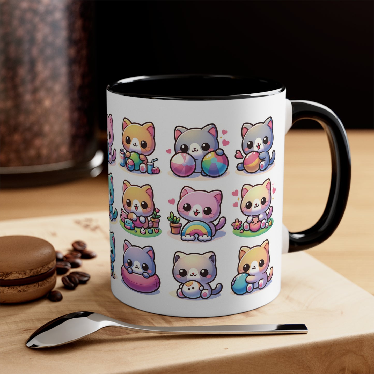 Cute Kitten Cat Colorful Playful Coffee Mug, 11oz