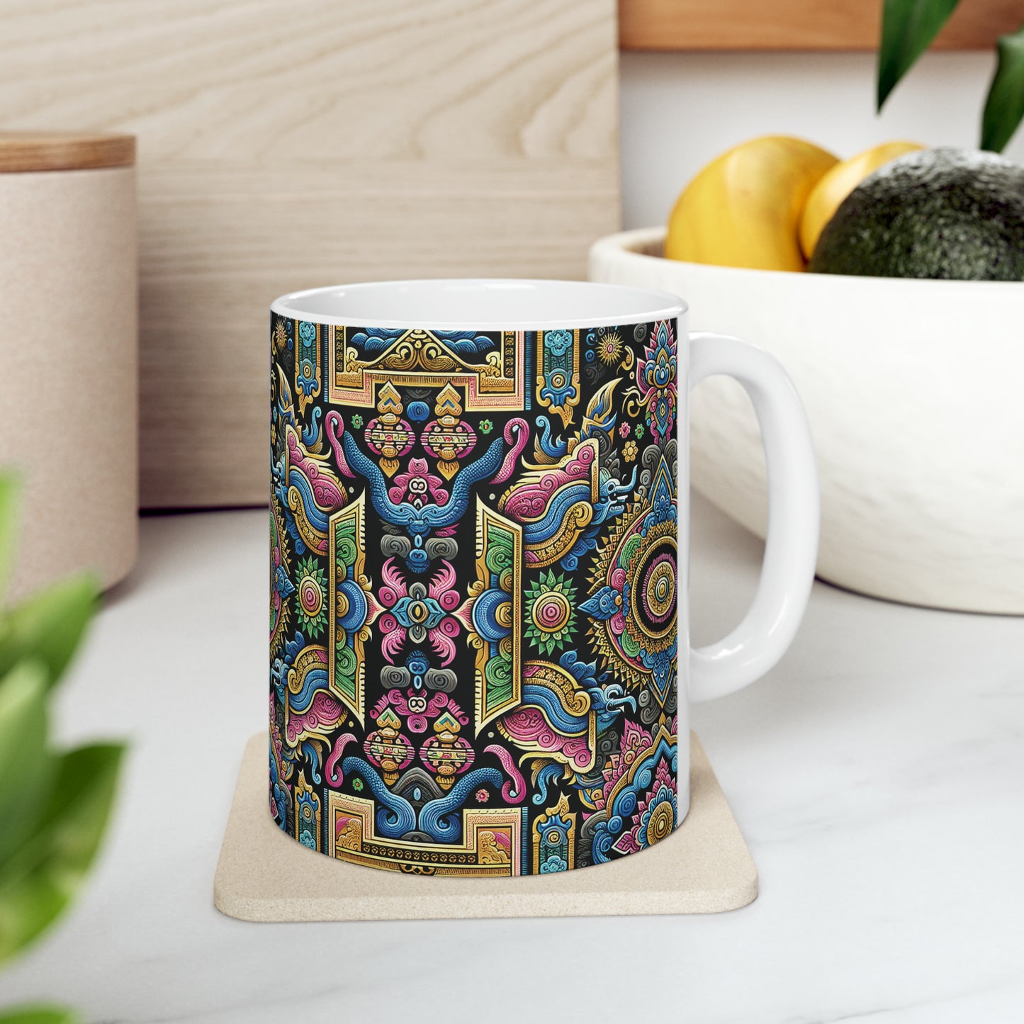 Hmong-Inspired Geometric Ceramic Coffee Mug 8