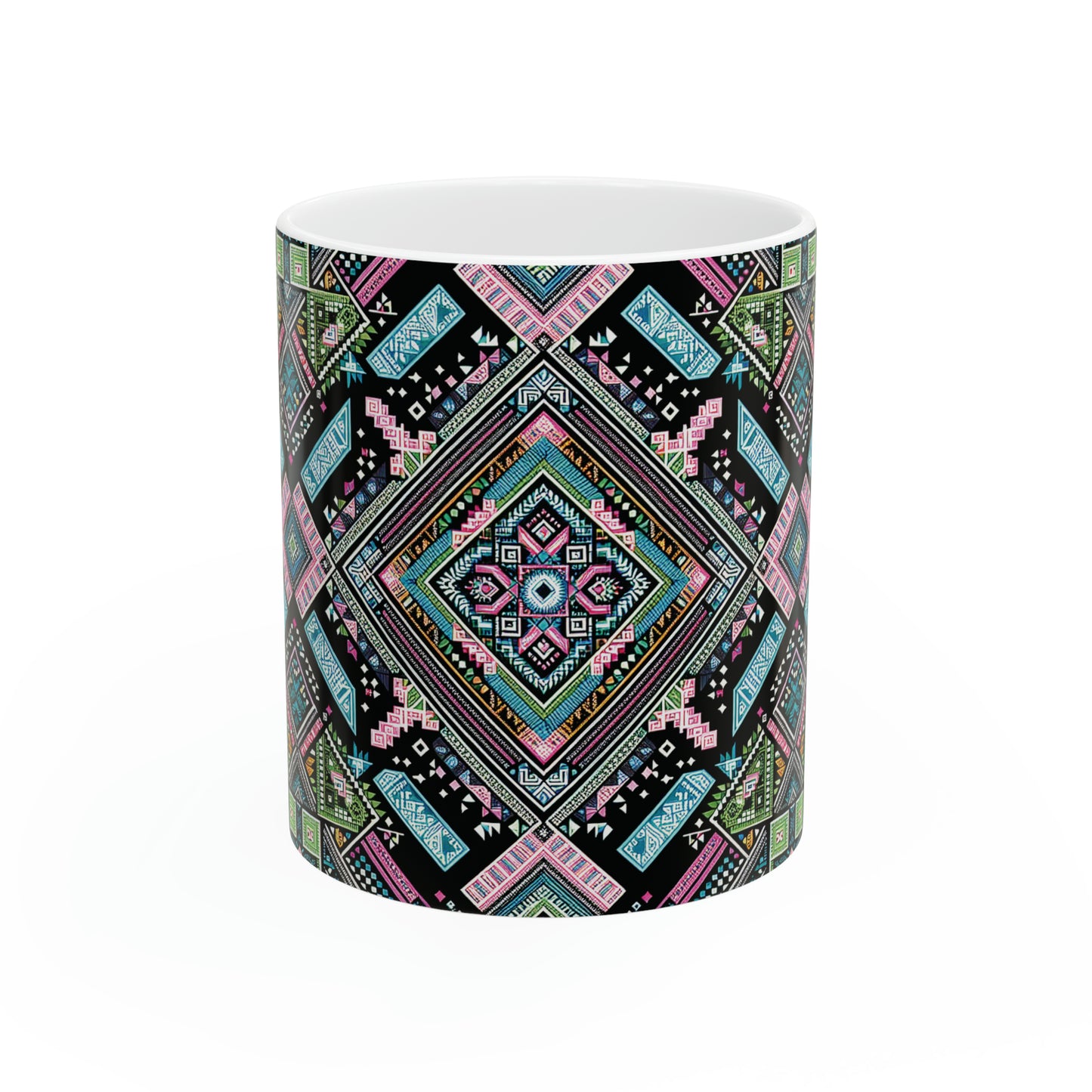 Hmong-Inspired Geometric Ceramic Coffee Mug 2