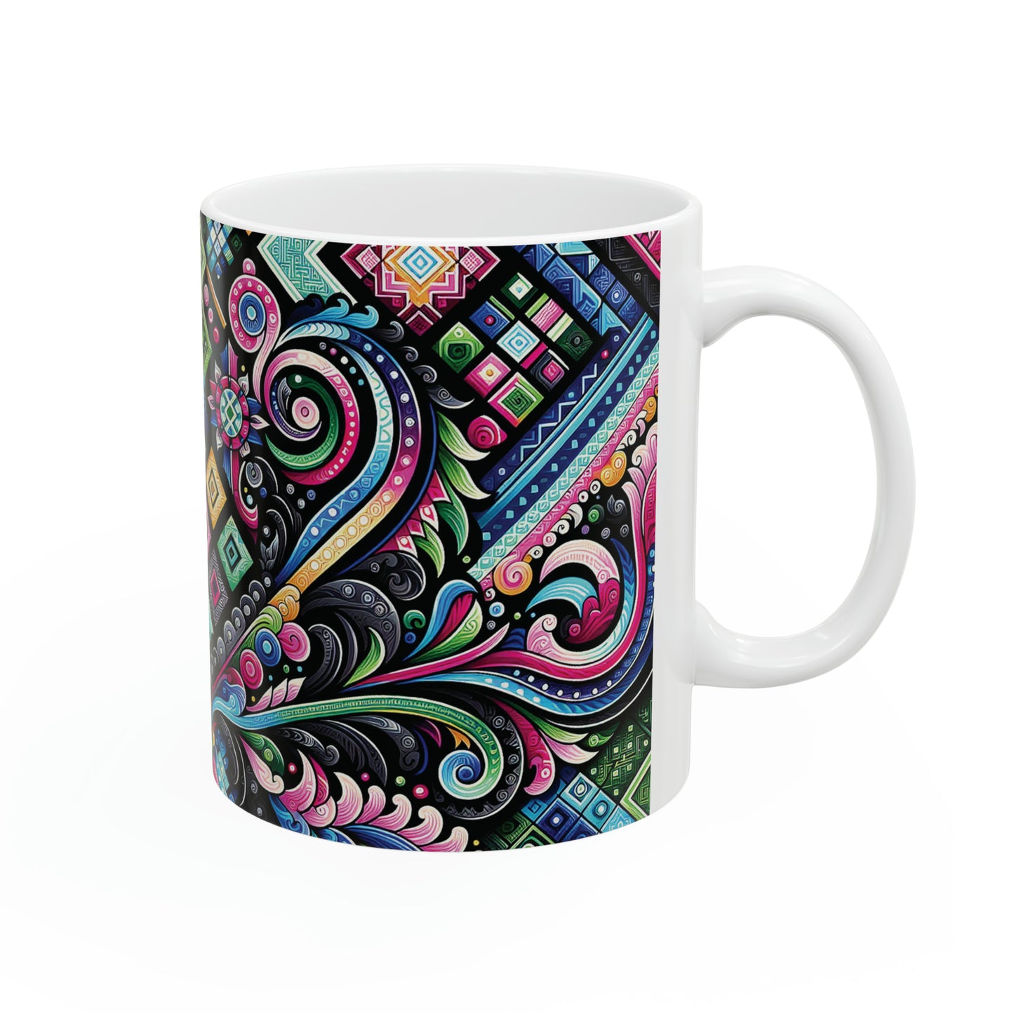 Hmong-Inspired Geometric Ceramic Coffee Mug 4