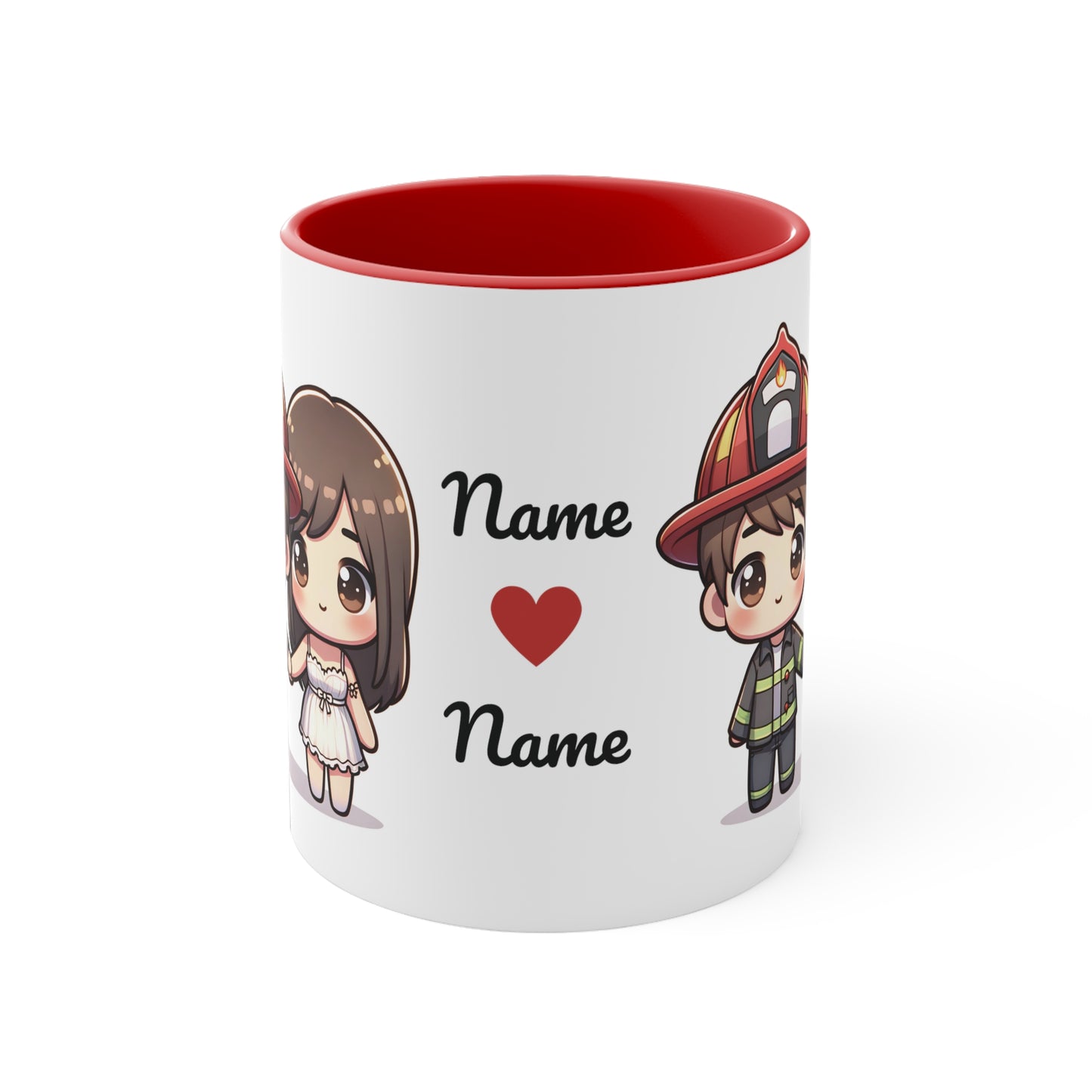 Firefighter Couple Collection 4 Personalized Cute - Custom Accent Coffee Mug, 11oz