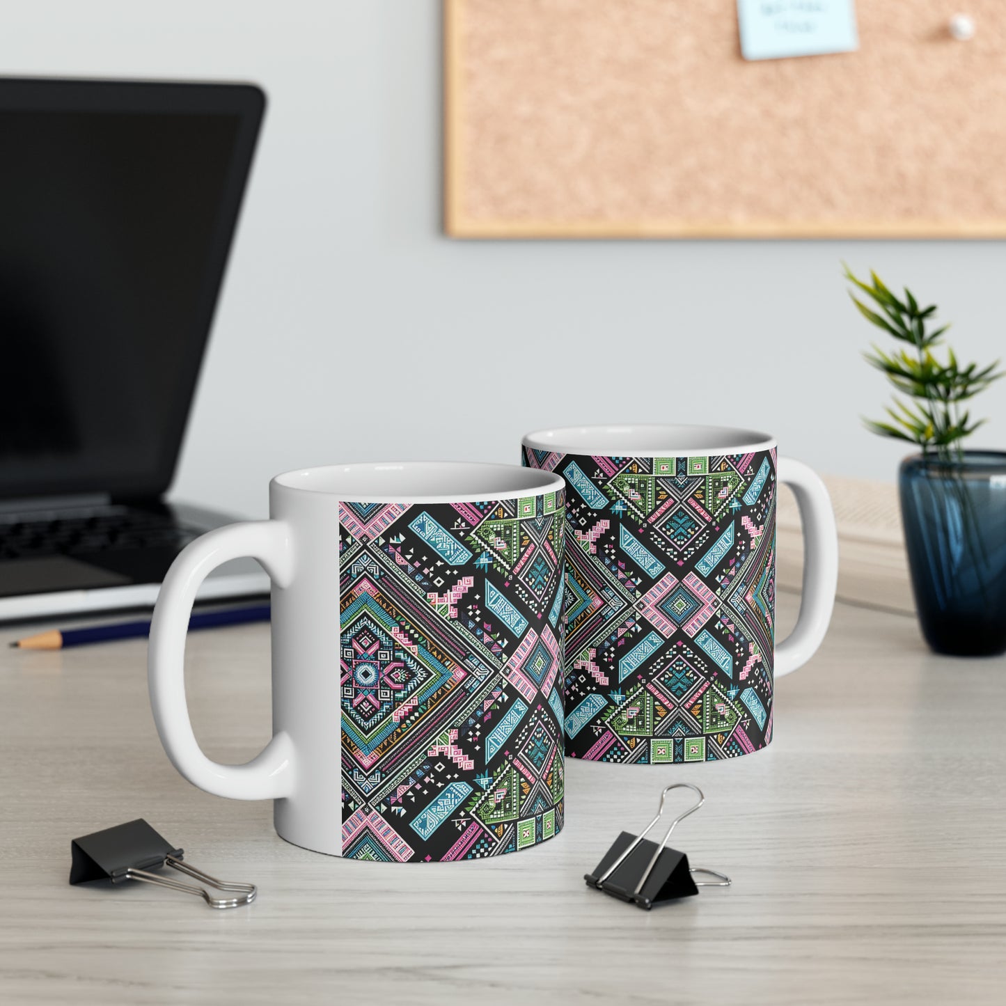 Hmong-Inspired Geometric Ceramic Coffee Mug 2