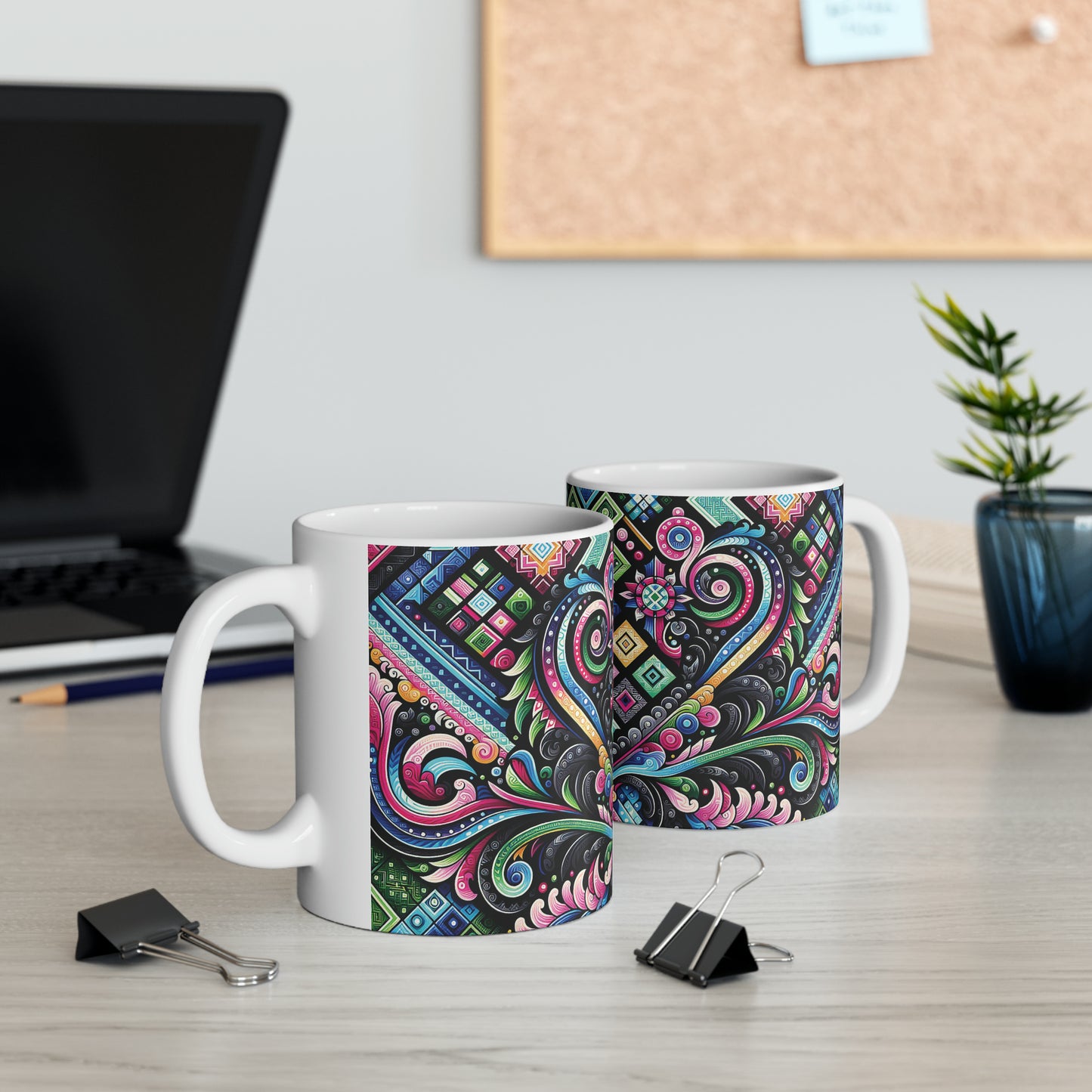 Hmong-Inspired Geometric Ceramic Coffee Mug 4