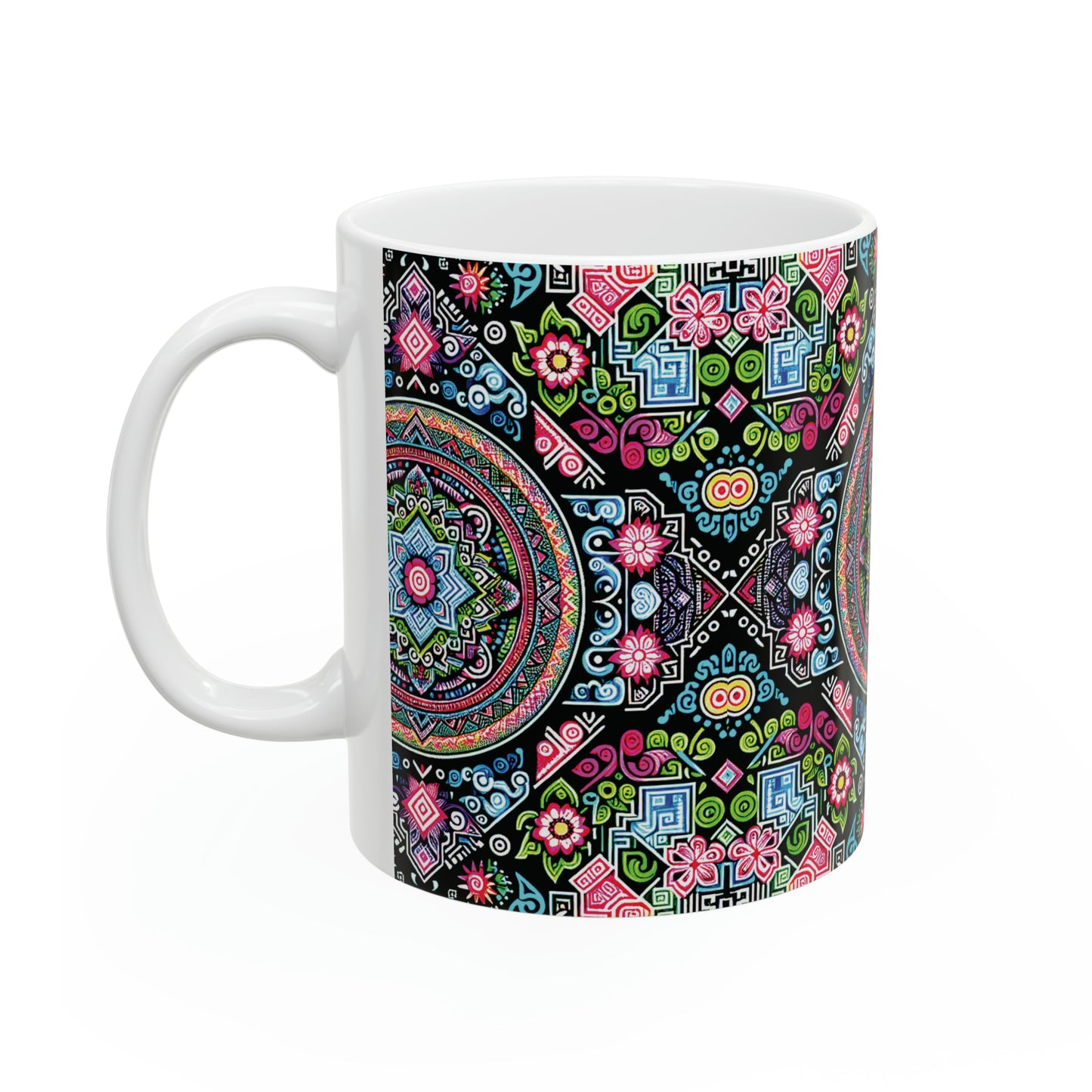 Hmong-Inspired Geometric Ceramic Coffee Mug 3