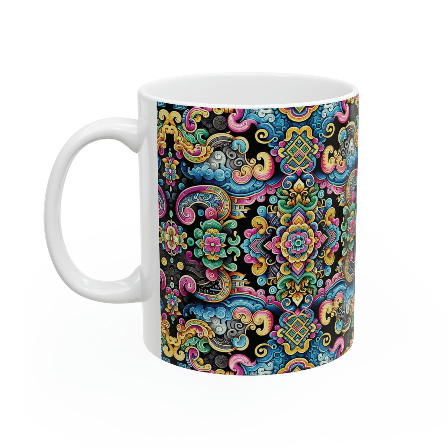 Hmong-Inspired Geometric Ceramic Coffee Mug 11