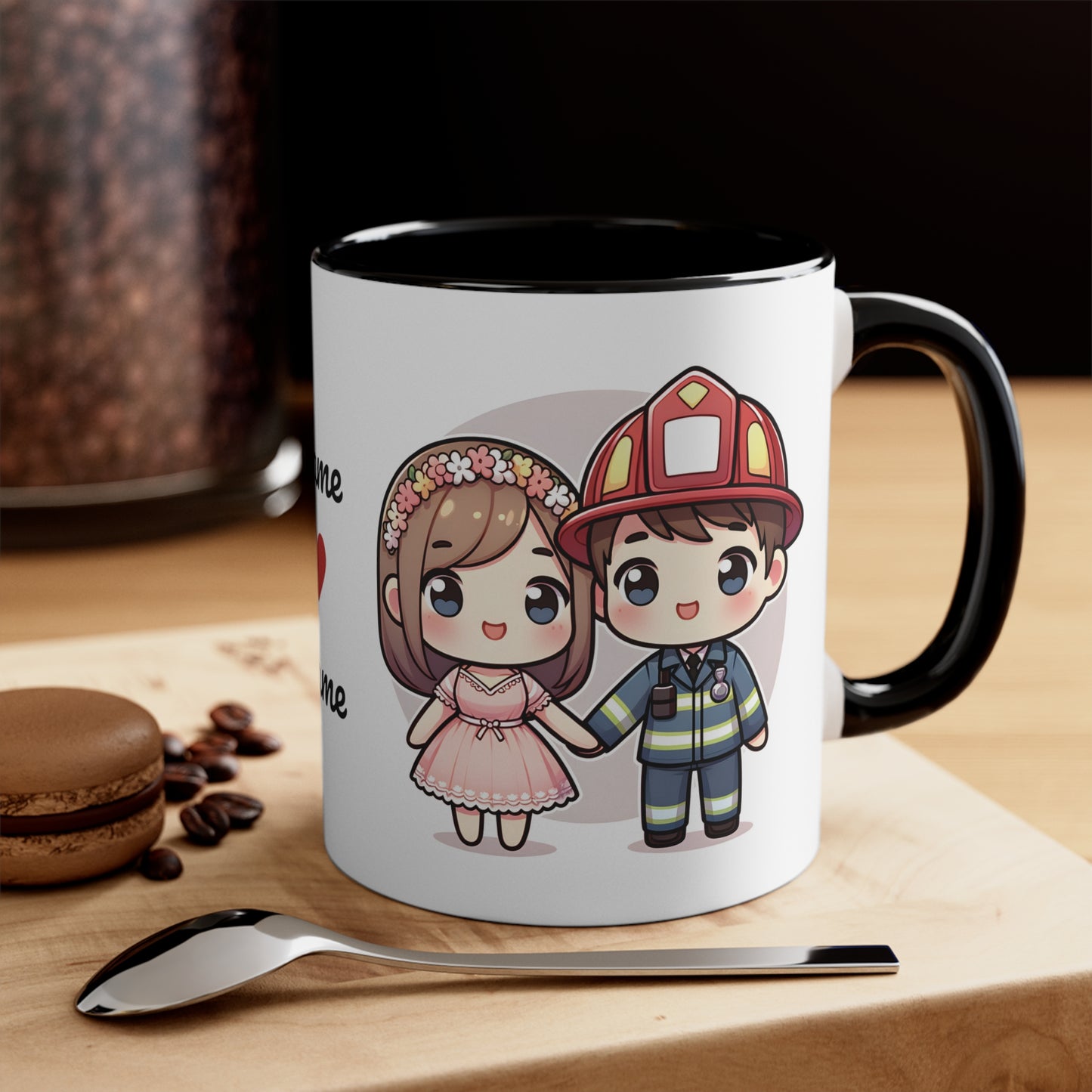 Firefighter Couple Collection 1 Personalized Cute - Custom Accent Coffee Mug, 11oz