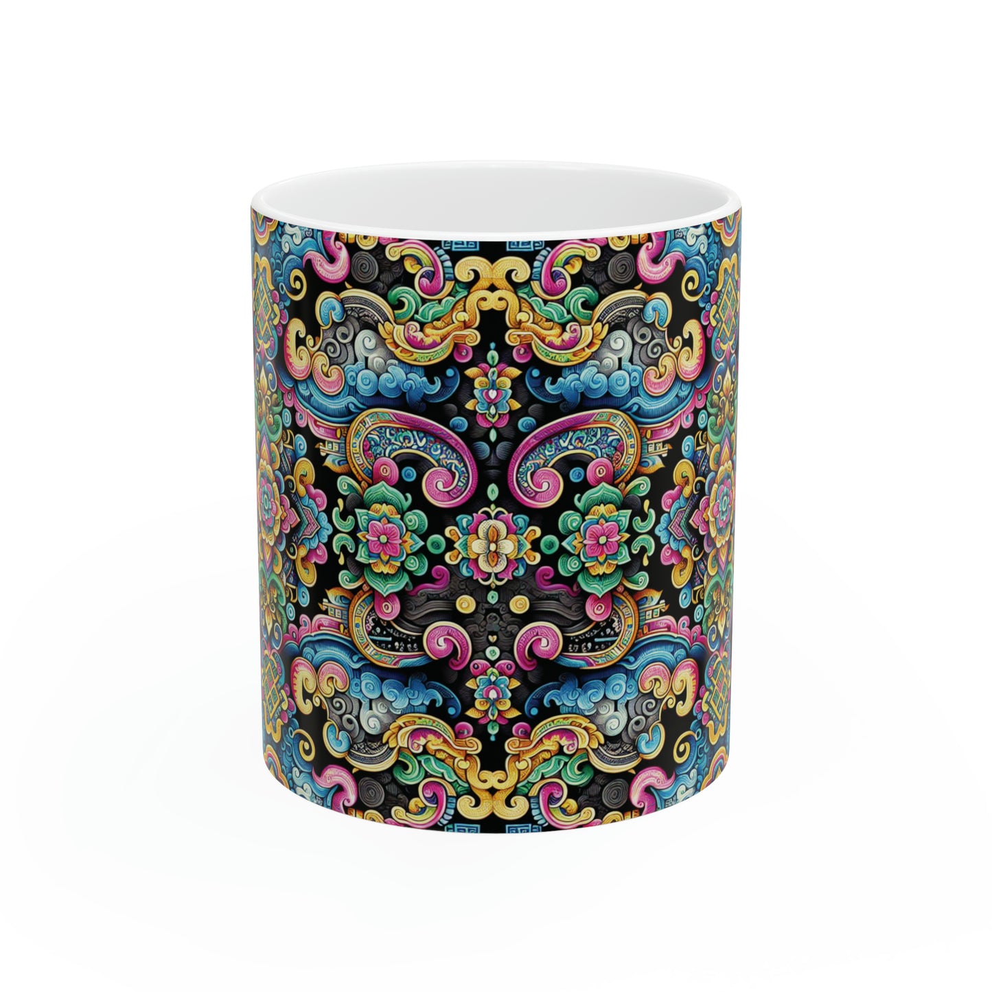 Hmong-Inspired Geometric Ceramic Coffee Mug 11