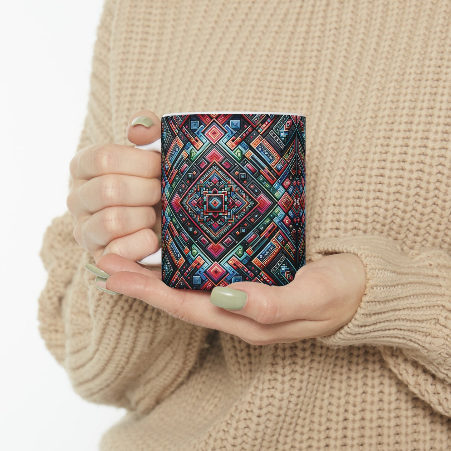 Hmong-Inspired Geometric Ceramic Coffee Mug 12