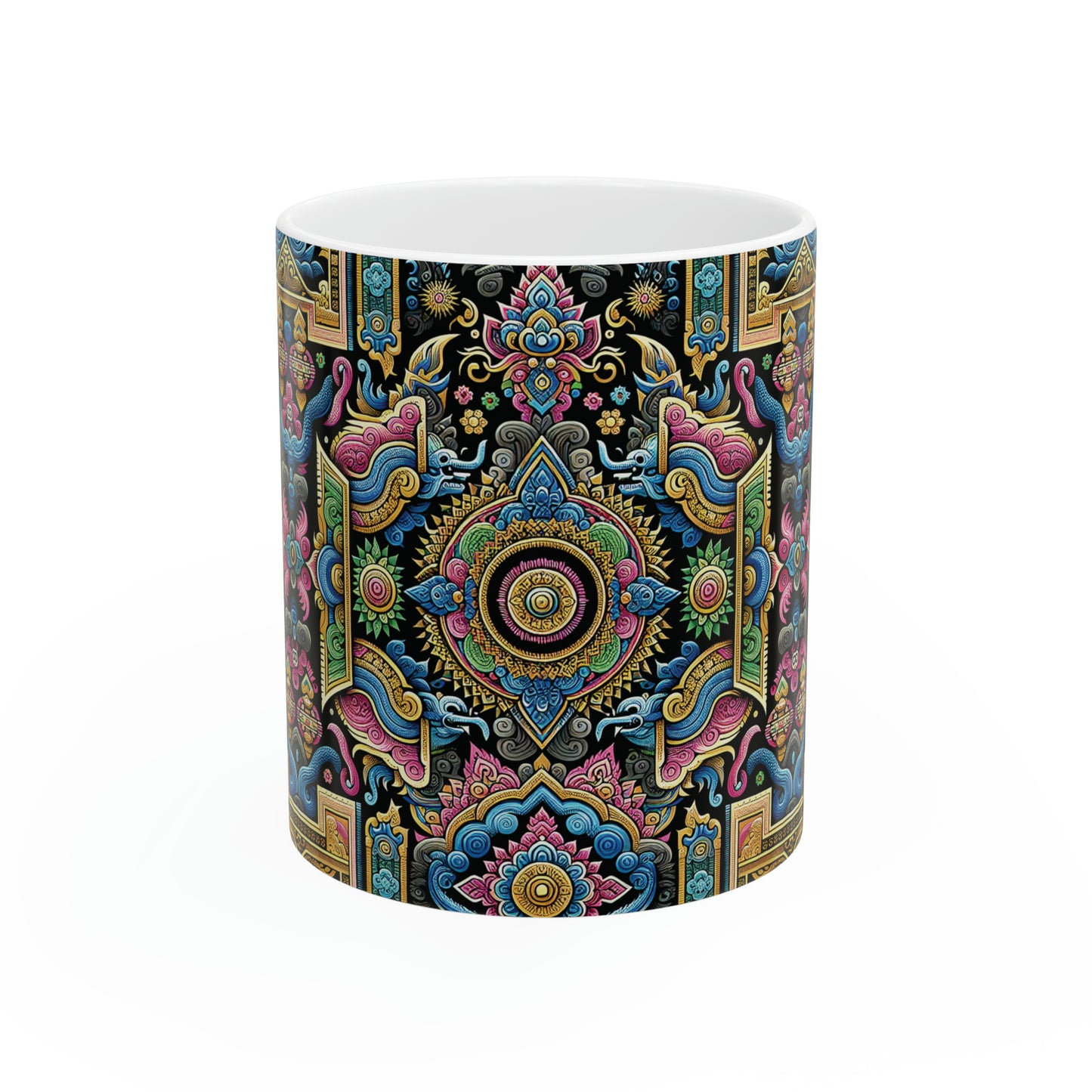 Hmong-Inspired Geometric Ceramic Coffee Mug 8