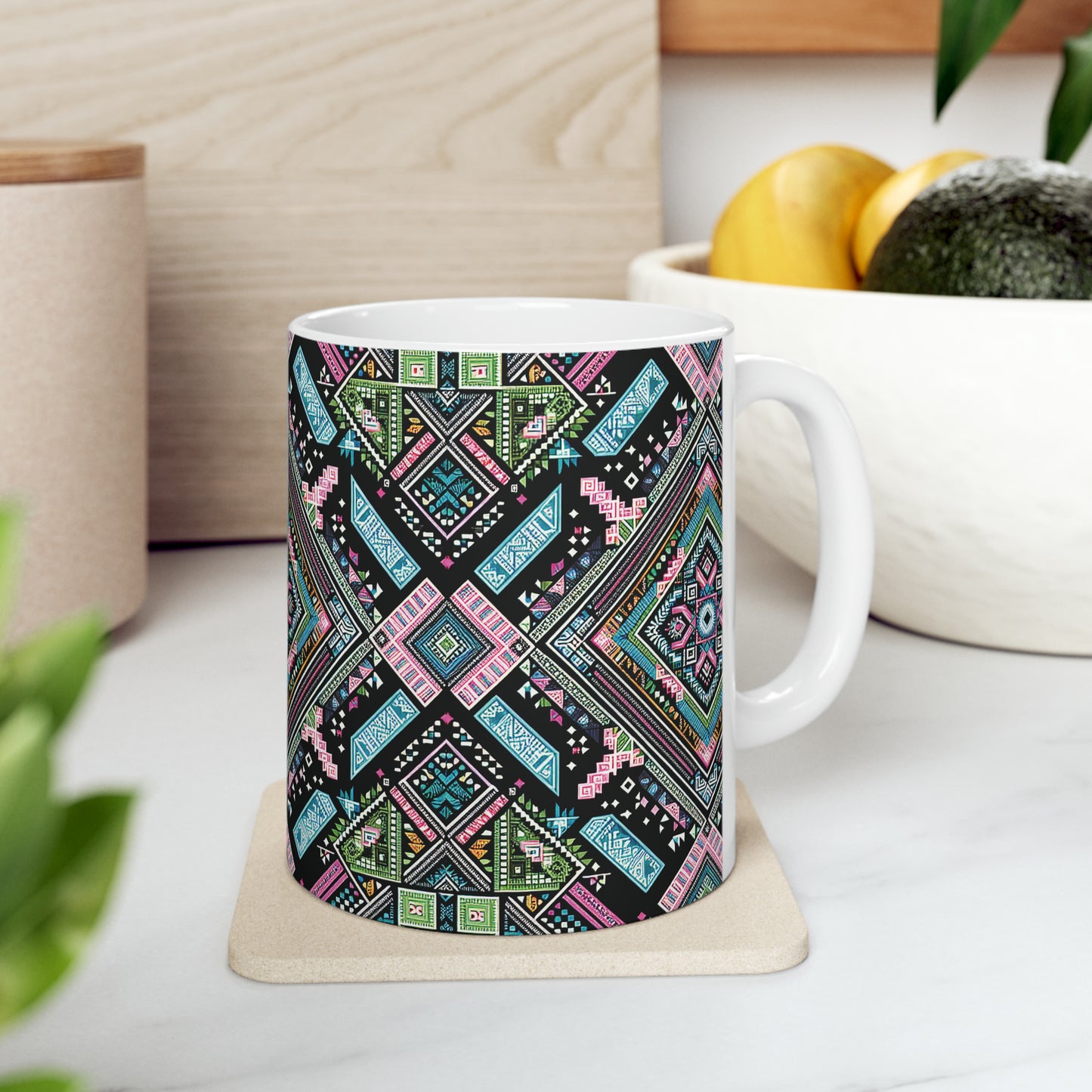 Hmong-Inspired Geometric Ceramic Coffee Mug 2