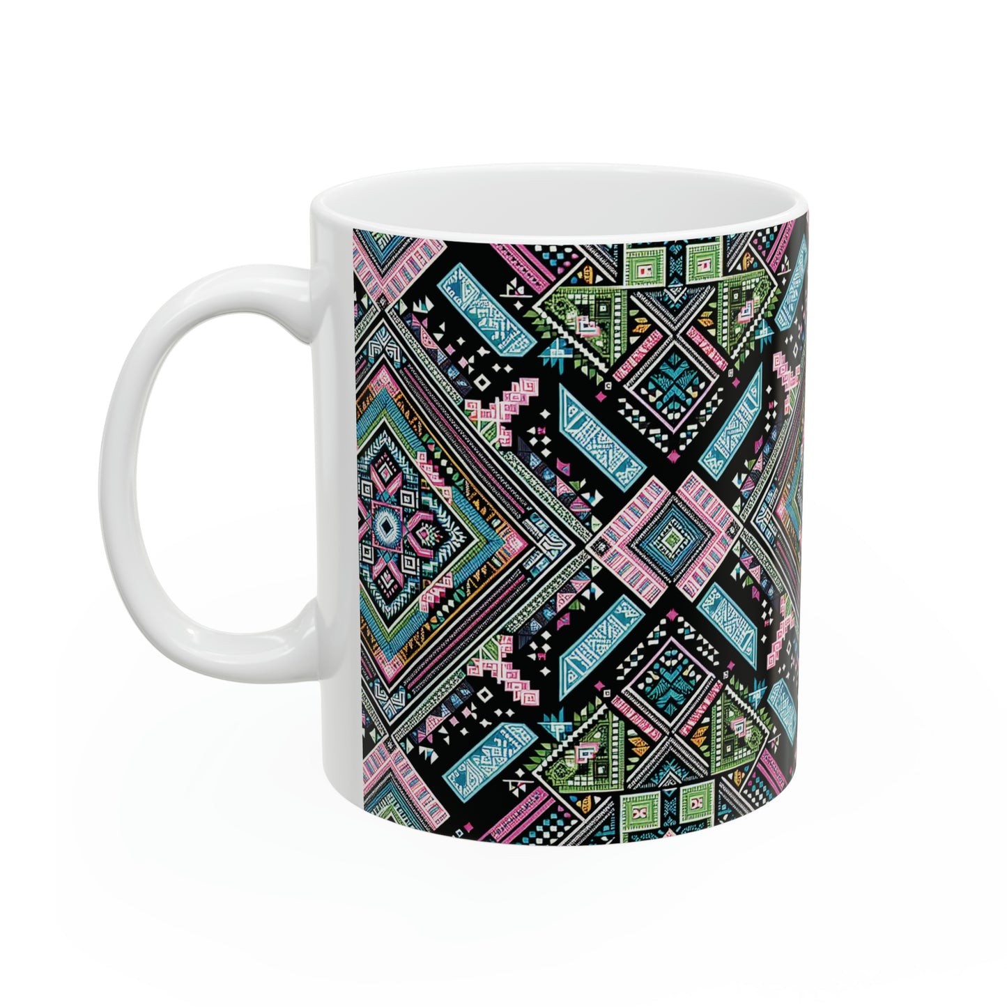 Hmong-Inspired Geometric Ceramic Coffee Mug 2