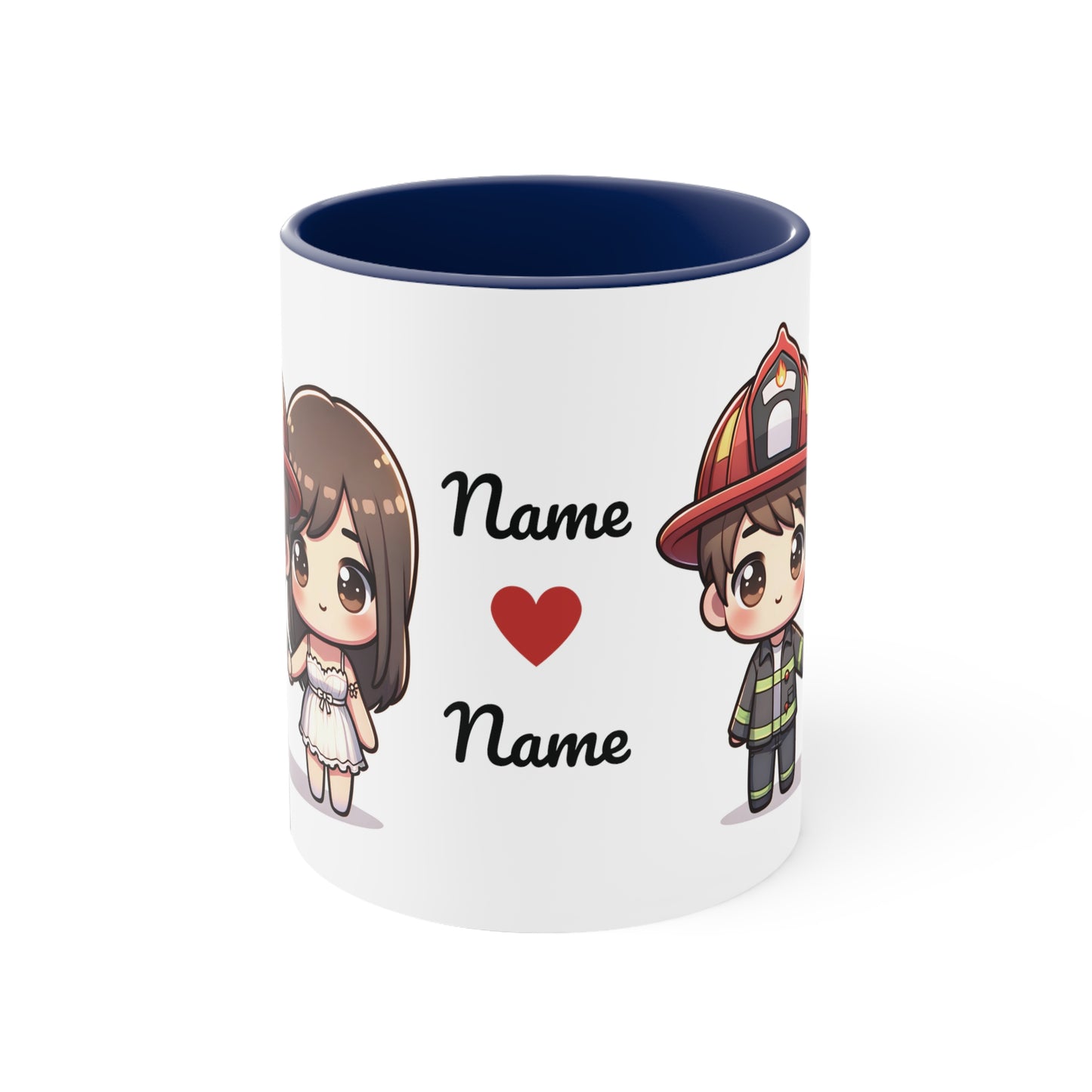 Firefighter Couple Collection 4 Personalized Cute - Custom Accent Coffee Mug, 11oz