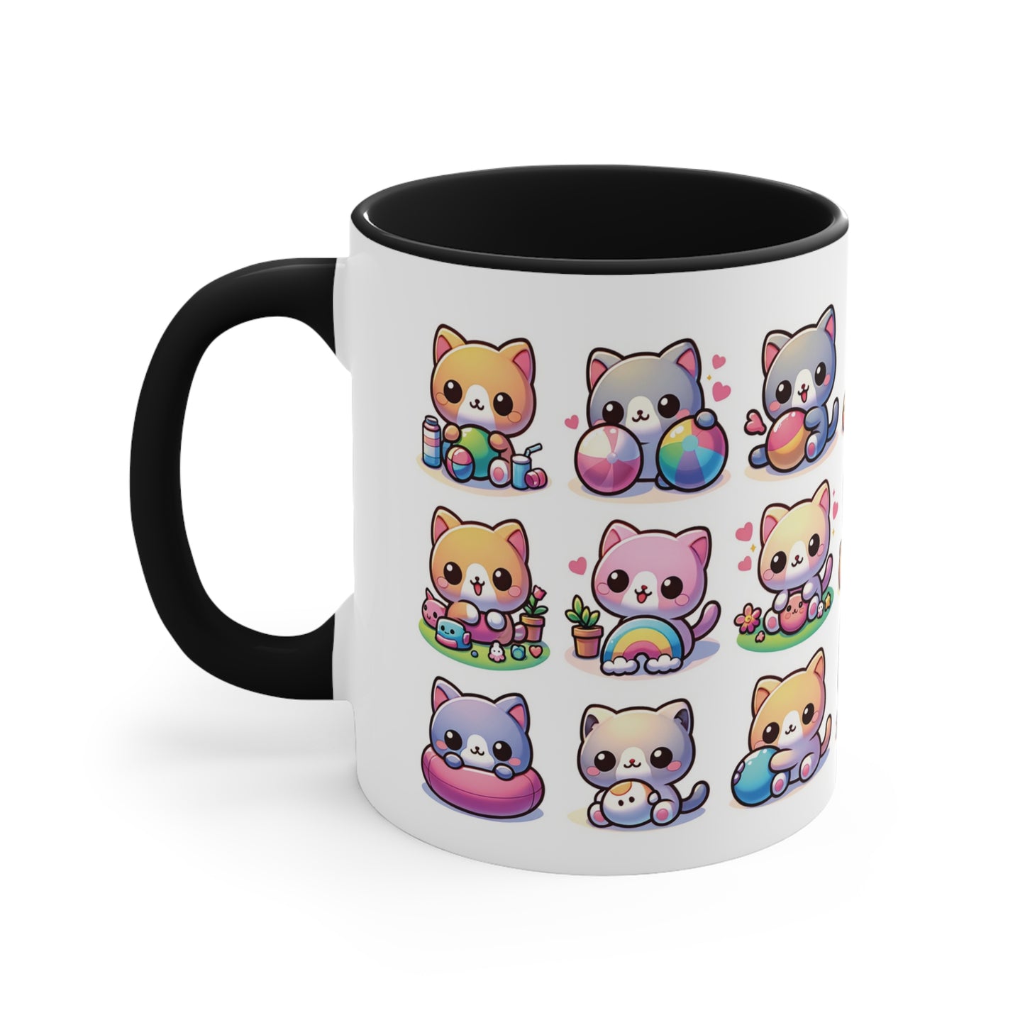 Cute Kitten Cat Colorful Playful Coffee Mug, 11oz