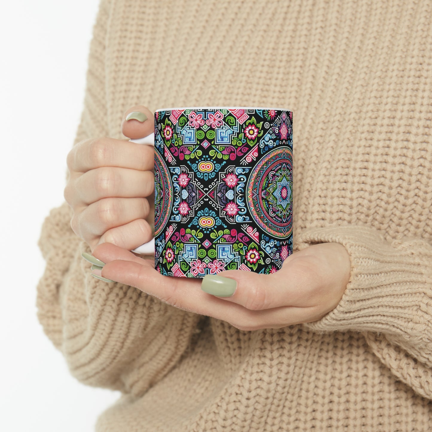 Hmong-Inspired Geometric Ceramic Coffee Mug 3