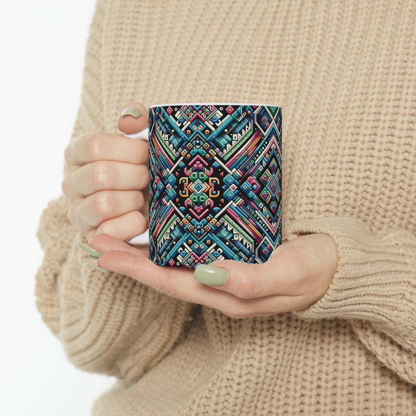 Hmong-Inspired Geometric Ceramic Coffee Mug 1