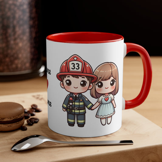 Firefighter Couple Collection 2 Personalized Cute - Custom Accent Coffee Mug, 11oz