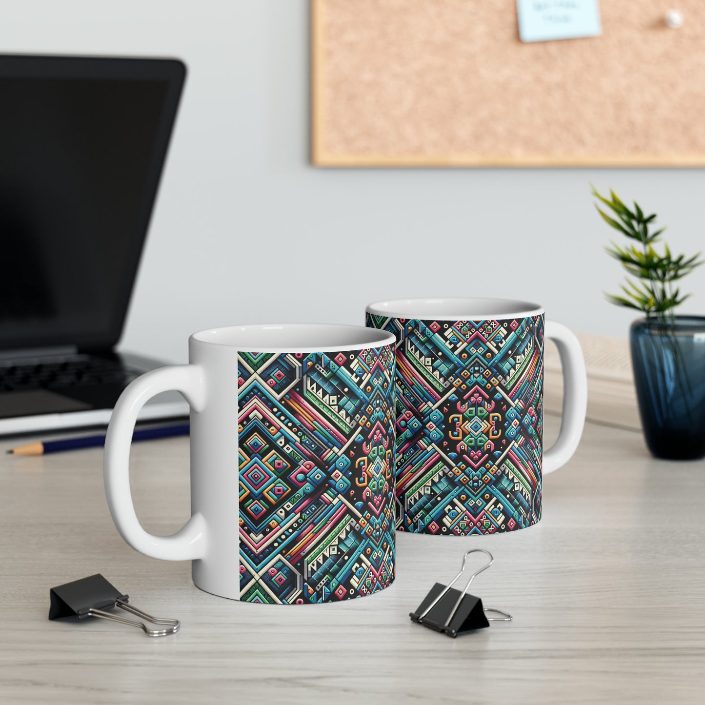 Hmong-Inspired Geometric Ceramic Coffee Mug 1