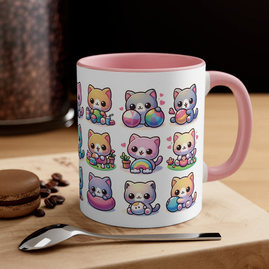 Cute Kitten Cat Colorful Playful Coffee Mug, 11oz