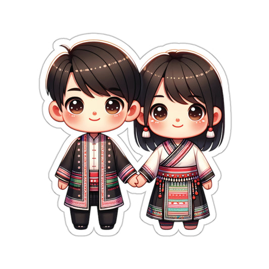 Cute Hmong Couple in Traditional Hmong Clothes - Stickers