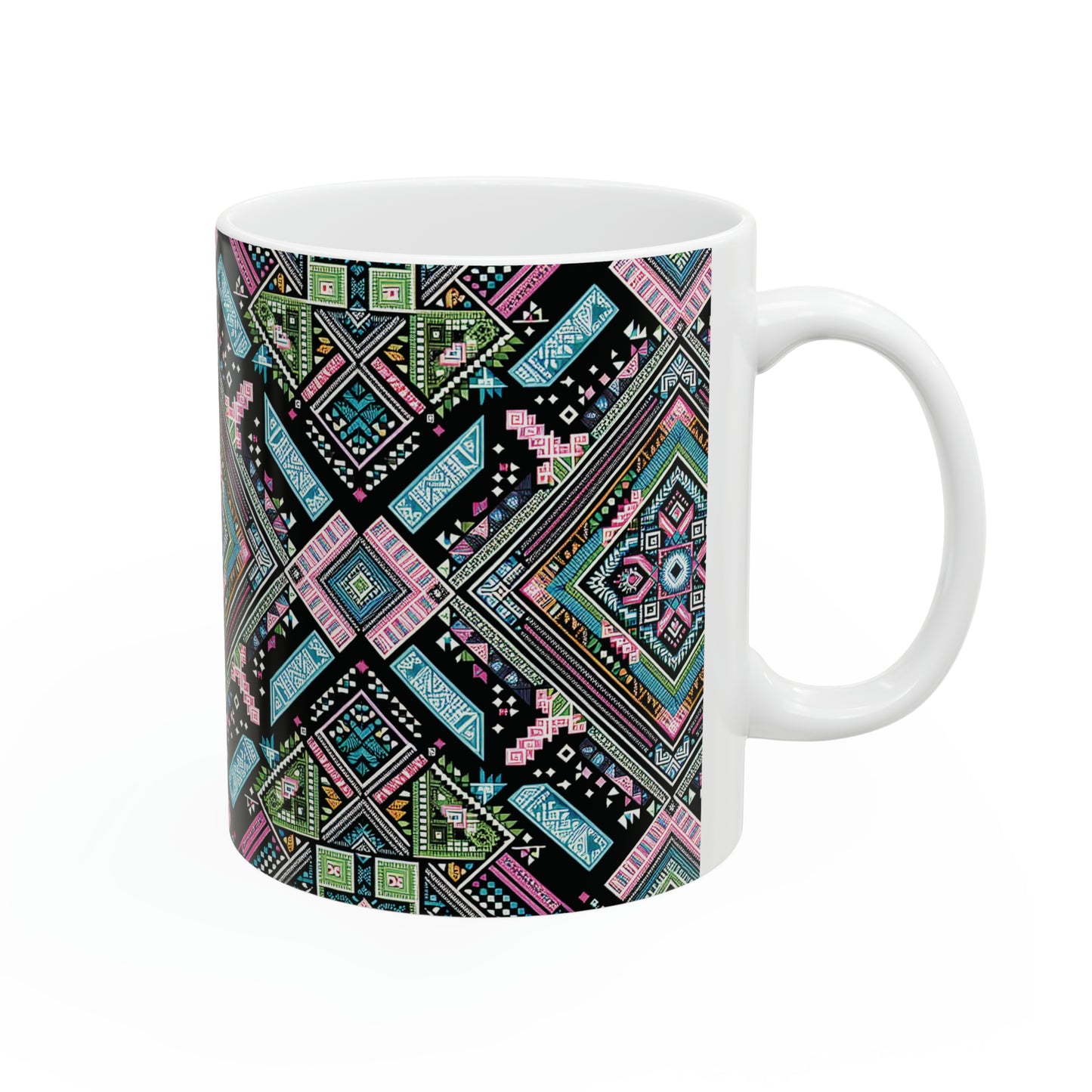 Hmong-Inspired Geometric Ceramic Coffee Mug 2