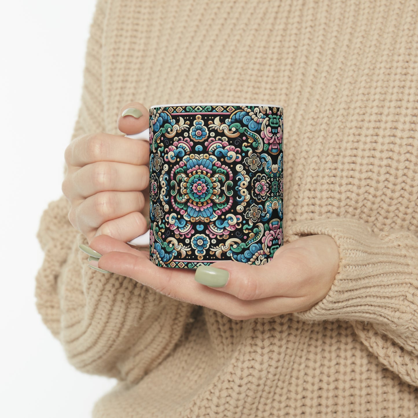 Hmong-Inspired Geometric Ceramic Coffee Mug 10