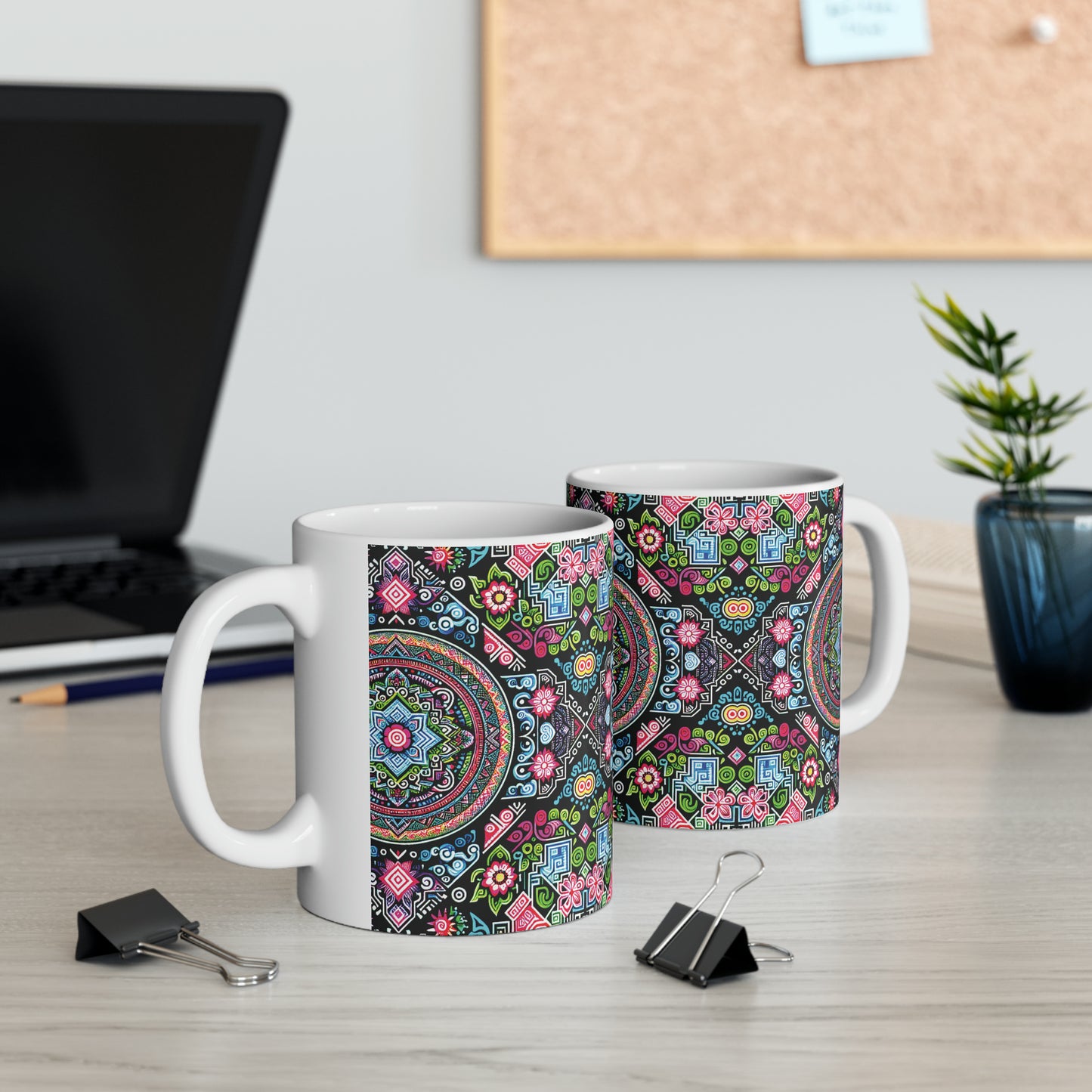 Hmong-Inspired Geometric Ceramic Coffee Mug 3