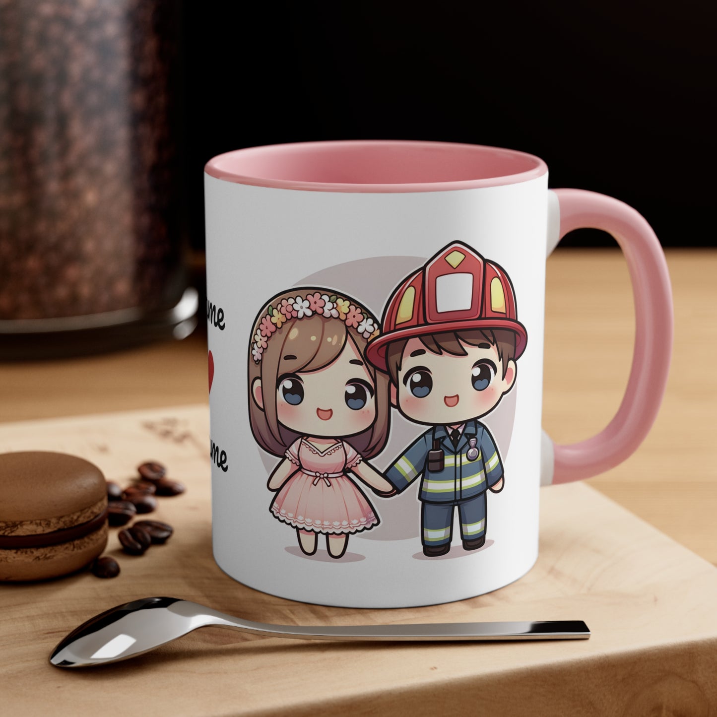 Firefighter Couple Collection 1 Personalized Cute - Custom Accent Coffee Mug, 11oz