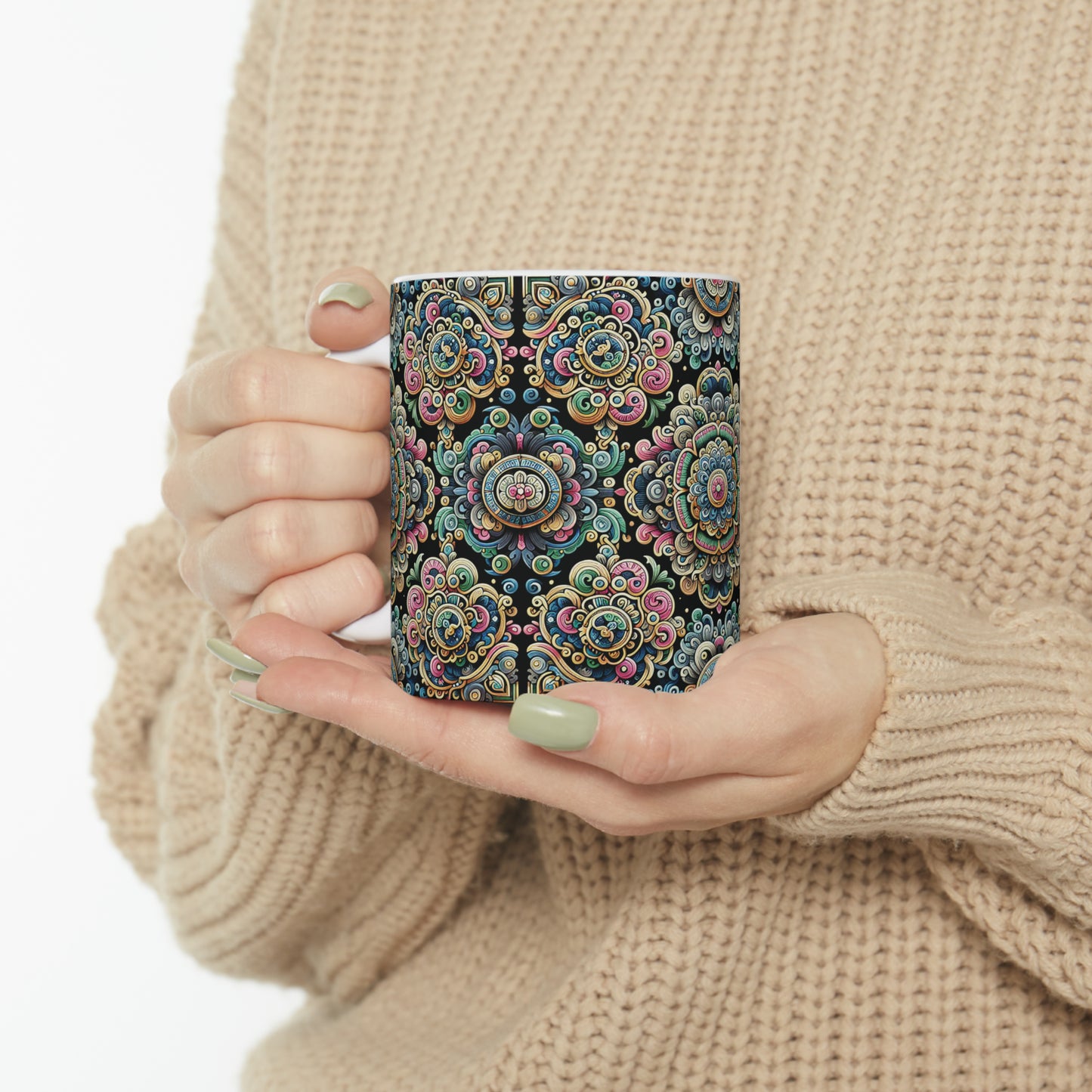 Hmong-Inspired Geometric Ceramic Coffee Mug 9