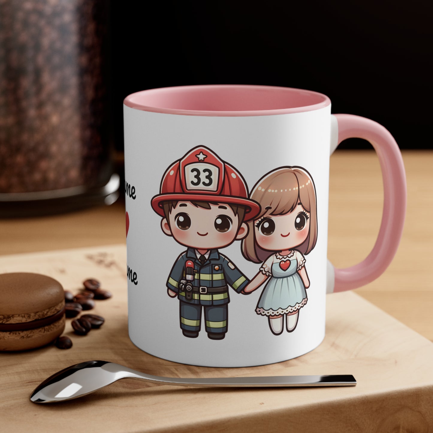 Firefighter Couple Collection 2 Personalized Cute - Custom Accent Coffee Mug, 11oz