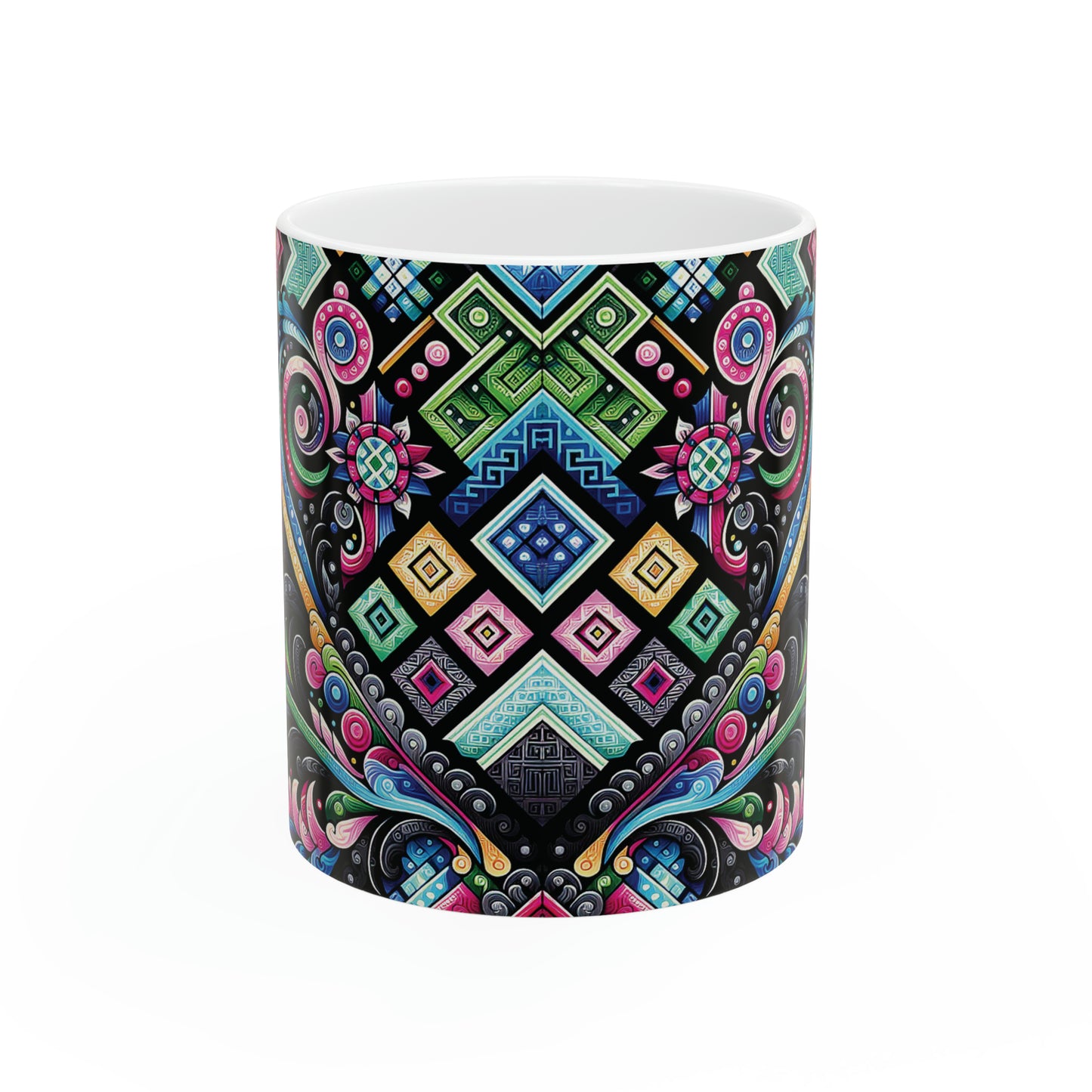 Hmong-Inspired Geometric Ceramic Coffee Mug 4