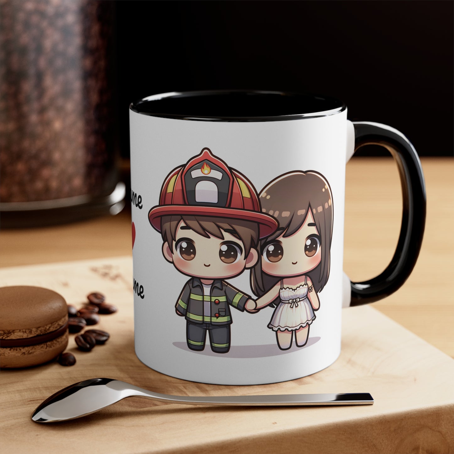 Firefighter Couple Collection 4 Personalized Cute - Custom Accent Coffee Mug, 11oz