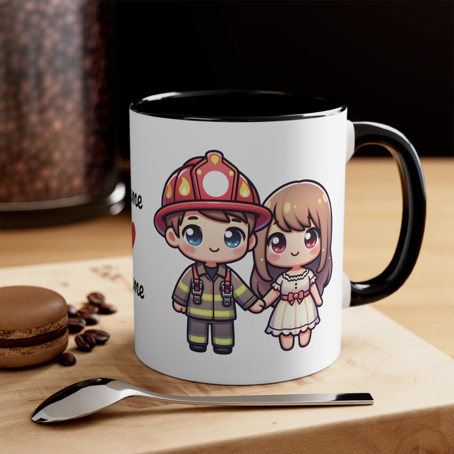 Firefighter Couple Collection 3 Personalized Cute - Custom Accent Coffee Mug, 11oz