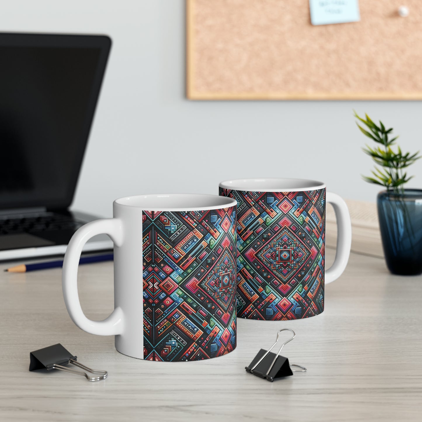 Hmong-Inspired Geometric Ceramic Coffee Mug 12