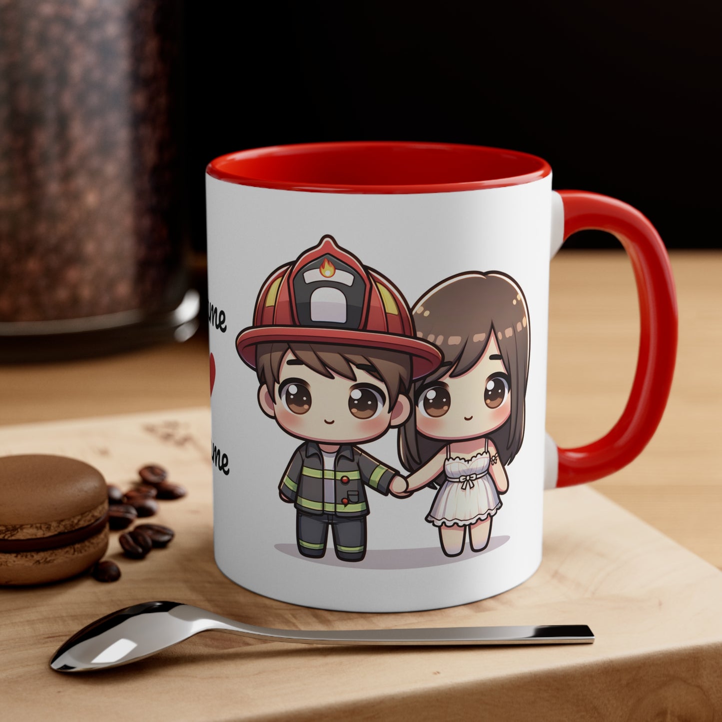 Firefighter Couple Collection 4 Personalized Cute - Custom Accent Coffee Mug, 11oz