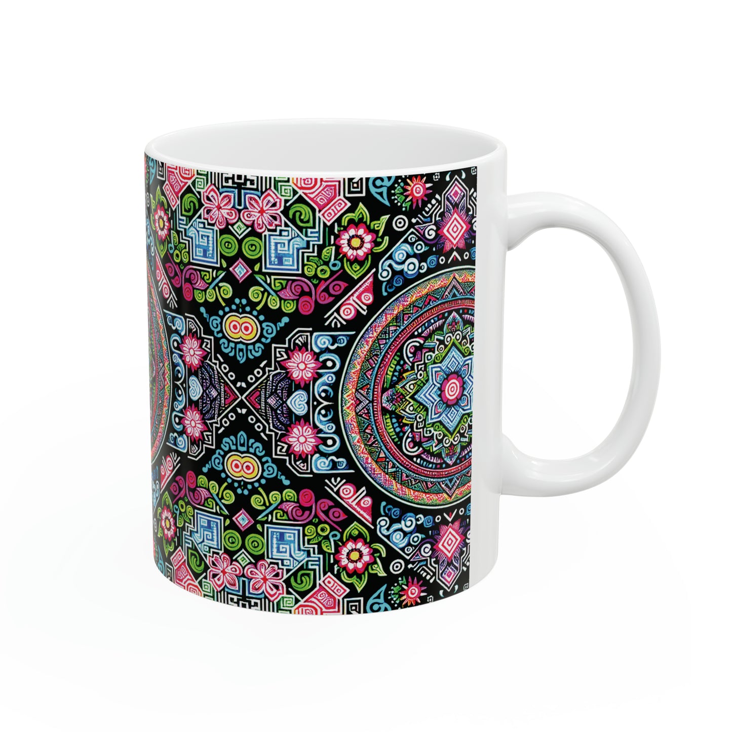 Hmong-Inspired Geometric Ceramic Coffee Mug 3