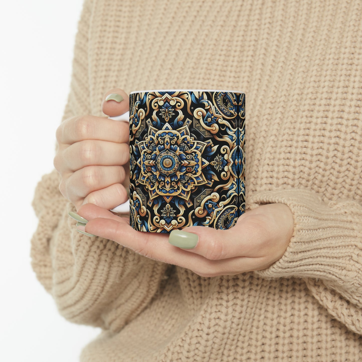 Hmong-Inspired Geometric Ceramic Coffee Mug 7