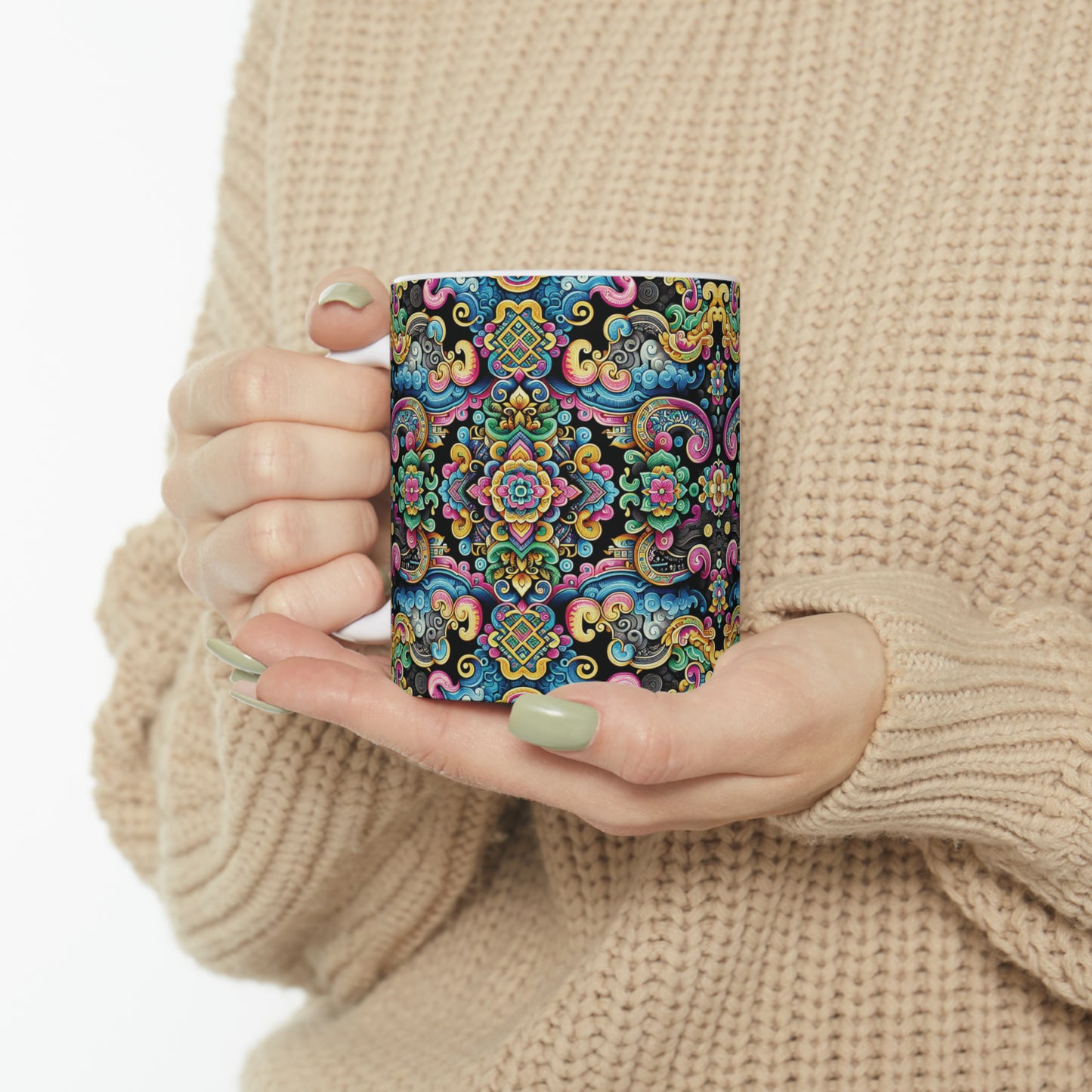 Hmong-Inspired Geometric Ceramic Coffee Mug 11